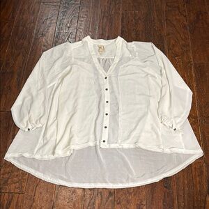 Free People Ivory Sheer Hi Low Swing Blouse sz S